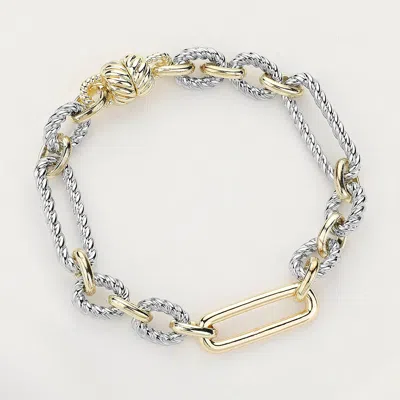 FASHNZFAB 14K GOLD PLATED TWO TONE TEXTURED OVAL CHAIN MAGNETIC BRACELET