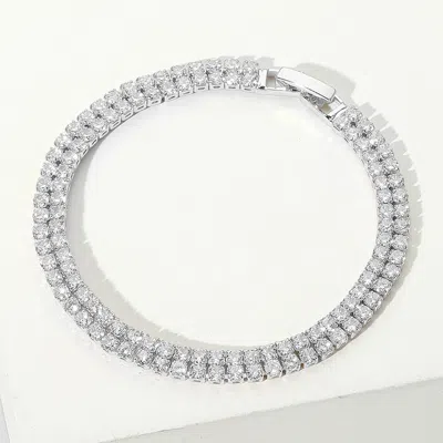 FASHNZFAB 2 ROW CZ STONE TENNIS CHAIN EVENING BRACELET
