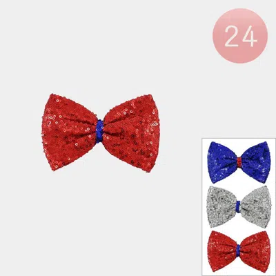 FASHNZFAB 24PCS - AMERICAN USA FLAG THEME COLORED SEQUIN BOW ALLIGATOR SNAP HAIR PINS