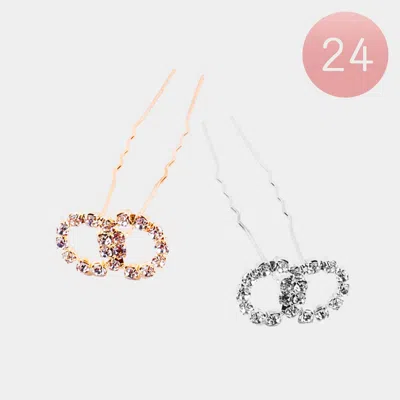 FASHNZFAB 24PCS - STONE EMBELLISHED DOUBLE OPEN CIRCLE HAIR COMB PINS