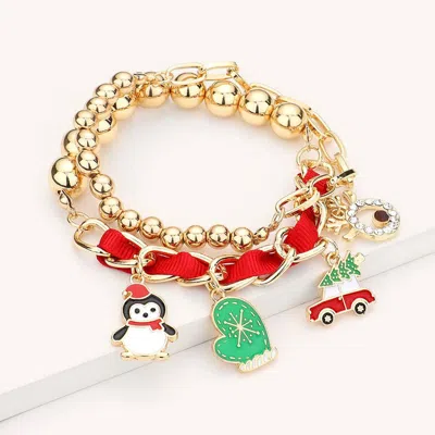 FASHNZFAB 2PCS - CHRISTMAS THEME ENAMEL CHARM MULTI LAYERED BRACELETS