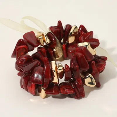 FASHNZFAB 2PCS - CHUNKY MARBLED RESIN METAL BEADED STRETCH MULTI LAYERED BRACELETS