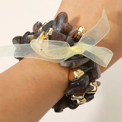 FASHNZFAB 2PCS - CHUNKY MARBLED RESIN METAL BEADED STRETCH MULTI LAYERED BRACELETS