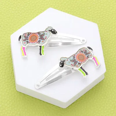 FASHNZFAB 2PCS - FLOWER BUTTERFLY PATTERNED SHEEP SNAP HAIR CLIPS