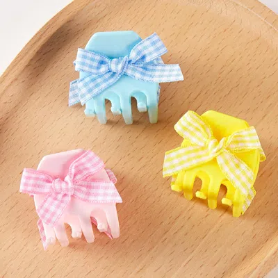 FASHNZFAB 3PCS - CHECKERED PRINTED BOW POINT HAIR CLAW CLIPS