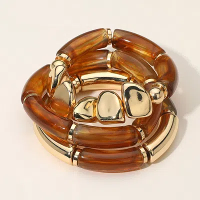 FASHNZFAB 3PCS - CHUNKY RESIN METAL STRETCH MULTI LAYERED BRACELETS