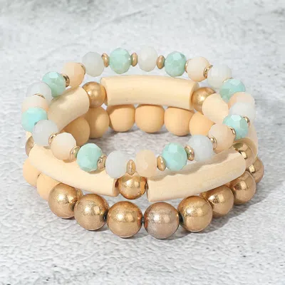 FASHNZFAB 3PCS - WOOD FACETED BEADED STRETCH BRACELETS