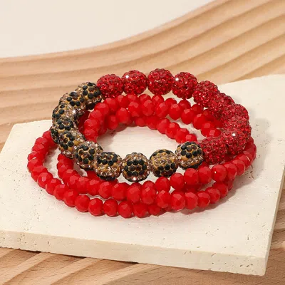 FASHNZFAB 4PCS - SHAMBALLA BALL FACETED BEADED STRETCH MULTI LAYERED BRACELETS