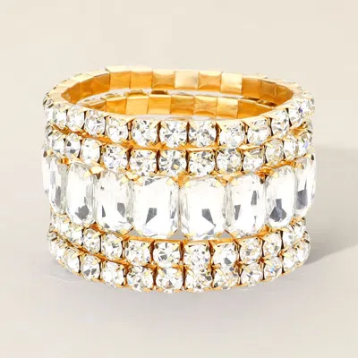 FASHNZFAB 5PCS - EMERALD CUT ROUND STONE STRETCH EVENING BRACELETS