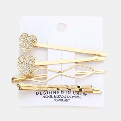 FASHNZFAB 5PCS - STONE EMBELLISHED TROPICAL LEAF BOBBY PIN HAIR CLIPS