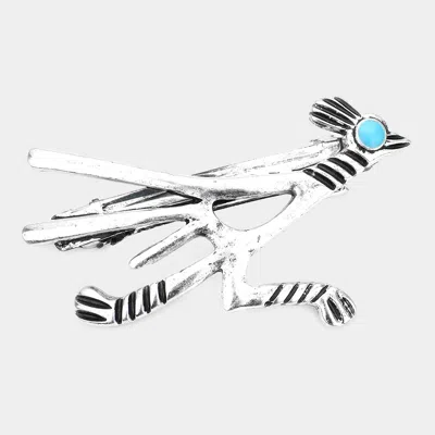 FASHNZFAB ANTIQUE METAL NATURAL STONE ACCENTED BIRD SHAPE BARRETTE