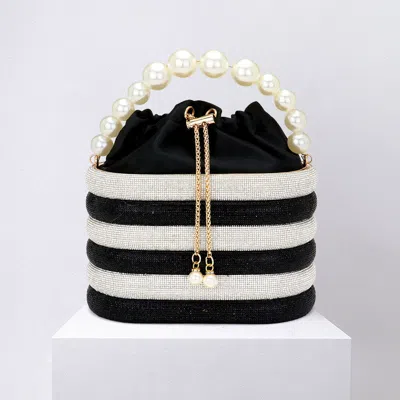 FASHNZFAB BLING PEARL TOP HANDLE DRAWSTRING BOX CROSSBODY BAG