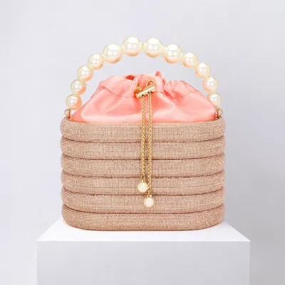 FASHNZFAB BLING PEARL TOP HANDLE DRAWSTRING BOX CROSSBODY BAG