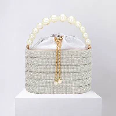 FASHNZFAB BLING PEARL TOP HANDLE DRAWSTRING BOX CROSSBODY BAG