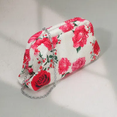 FASHNZFAB BLING STUDDED FLORAL PATTERN EVENING CLUTCH BAG / CROSSBODY BAG