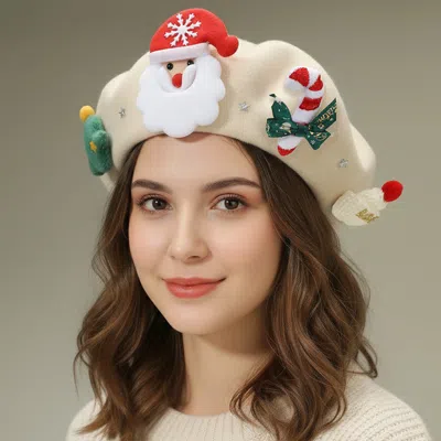 FASHNZFAB CHRISTMAS DECORATION FUZZY BERET HAT