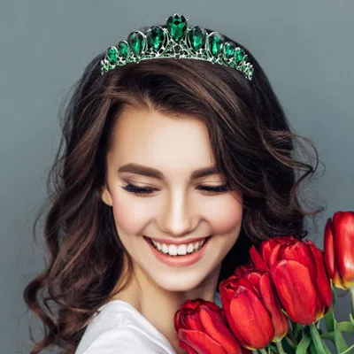 FASHNZFAB CRYSTAL GLASS TEARDROP CLUSTER PRINCESS TIARA