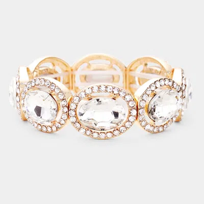 FASHNZFAB CRYSTAL RHINESTONE OVAL STRETCH EVENING BRACELET