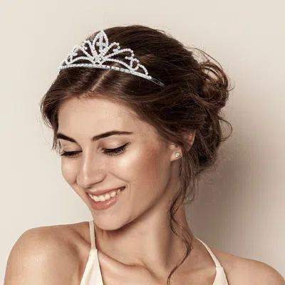 FASHNZFAB CRYSTAL RHINESTONE PAVE CROSS DROP TIARA