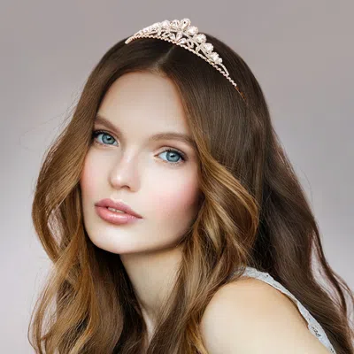 FASHNZFAB CRYSTAL RHINESTONE PAVE TEARDROP CLUSTER PRINCESS TIARA