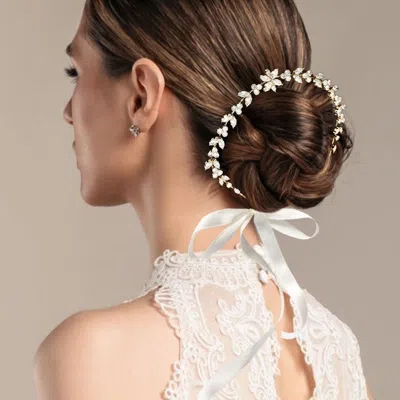 FASHNZFAB CZ FLOWER STONE CLUSTER ACCENT VINE BUN WRAP HEADPIECE