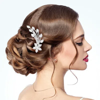 FASHNZFAB CZ MARQUISE STONE ACCENTED FLOWER HAIR COMB