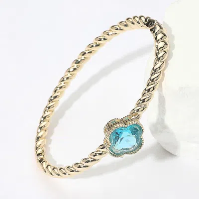 FASHNZFAB CZ QUATREFOIL STONE ACCENTED TWISTED HINGED BANGLE BRACELET