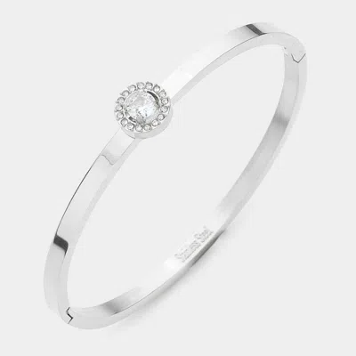 FASHNZFAB CZ ROND STONE ACCENTED STAINLESS STEEL BANGLE BRACELET