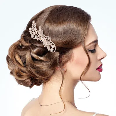 FASHNZFAB CZ STONE EMBELLISHED FLOWER LEAF ACCENTED HAIR COMB