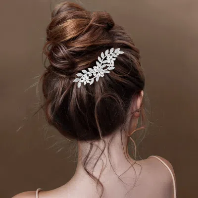 FASHNZFAB CZ STONE PAVED FLORAL LEAF VINE HAIR COMB