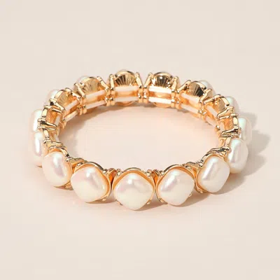 FASHNZFAB ELEGANT SQUARE PEARL BEADED STRETCH STATEMENT BRACELET