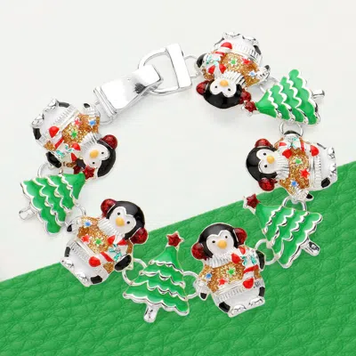 FASHNZFAB ENAMEL CHRISTMAS TREE PENGUIN LINK MAGNETIC BRACELET
