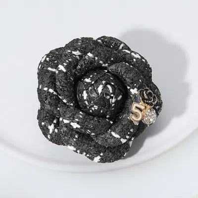 FASHNZFAB ENAMEL FLOWER NUMBER FIVE POINTED TWEED FLOWER PIN BROOCH / HAIR CLIP