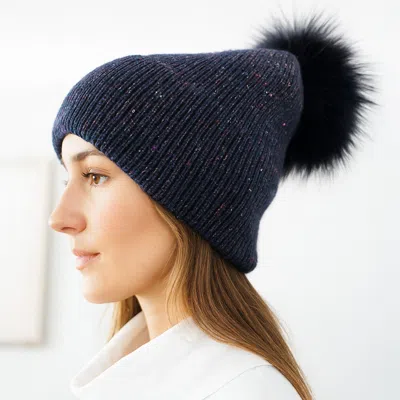 FASHNZFAB FAUX FUR POM SPARKLY RIBBED KNIT WINTER BEANIE HAT