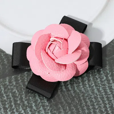 FASHNZFAB FAUX LEATHER FLOWER BOW PIN BROOCH / HAIR CLIP