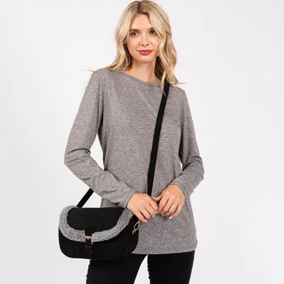 FASHNZFAB FLEECE TRIMMED SOLID CROSSBODY BAG