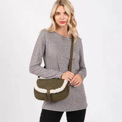FASHNZFAB FLEECE TRIMMED SOLID CROSSBODY BAG