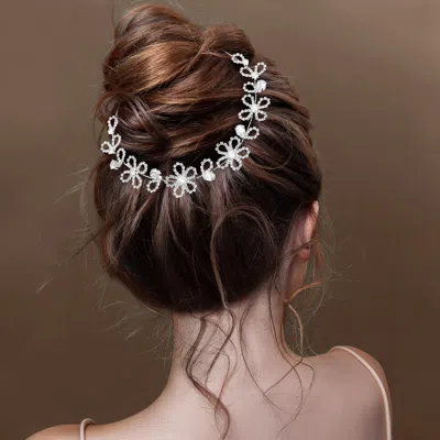 FASHNZFAB FLORAL CZ STONE PAVED TEARDROP STONE CLUSTER ACCENT VINE BUN WRAP HEADPIECE