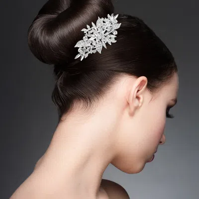 FASHNZFAB FLORAL LEAF DESIGN RHINESTONE PAVED HAIR COMB