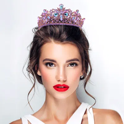 FASHNZFAB FLORAL STONE CLUSTER EMBELLISHED PRINCESS TIARA