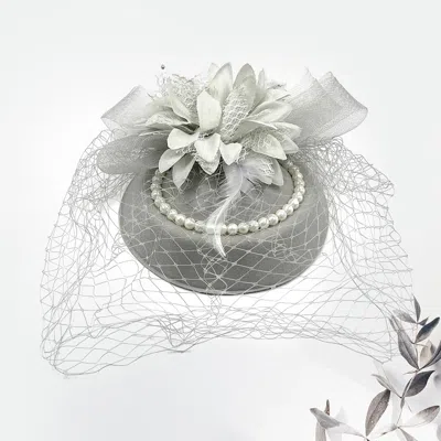 FASHNZFAB FLOWER BEAD FEATHER NETTING PEARL ACCENTED FASCINATOR / HEADBAND