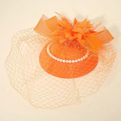 FASHNZFAB FLOWER BEAD FEATHER NETTING PEARL ACCENTED FASCINATOR / HEADBAND