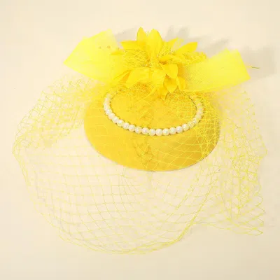 FASHNZFAB FLOWER BEAD FEATHER NETTING PEARL ACCENTED FASCINATOR / HEADBAND