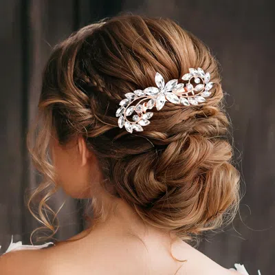 FASHNZFAB FLOWER CENTERED MARQUISE STONE CLUSTER HAIR COMB