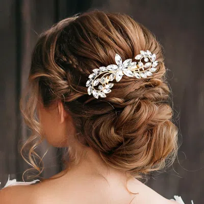 FASHNZFAB FLOWER CENTERED MARQUISE STONE CLUSTER HAIR COMB