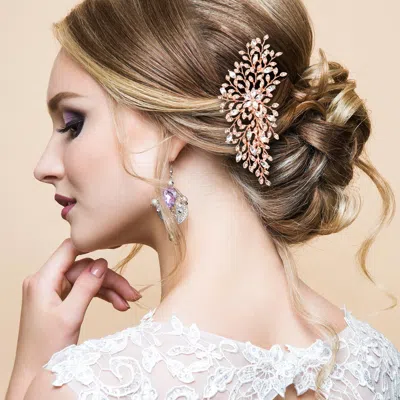 FASHNZFAB FLOWER CENTERED STONE EMBELLISHED LEAF CLUSTER HAIR COMB