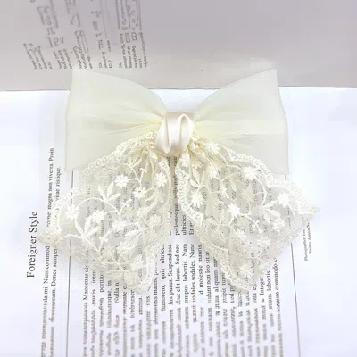 FASHNZFAB FLOWER EMBROIDERED LACE BOW BARRETTE