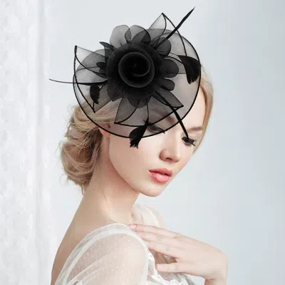 FASHNZFAB FLOWER FEATHER MESH BOW FASCINATOR / HEADBAND