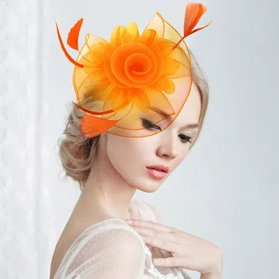 FASHNZFAB FLOWER FEATHER MESH BOW FASCINATOR / HEADBAND
