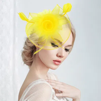 FASHNZFAB FLOWER FEATHER MESH BOW FASCINATOR / HEADBAND
